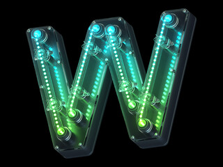 Futuristic green light font. Letter W. 