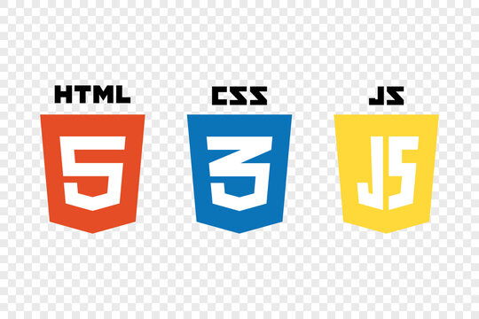 vector collection of web development shield signs: html5, css3 and javascript.	