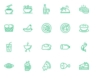 set of restaurant line icons, food, drinks, chef