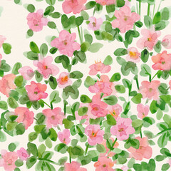 cute seamless texture with little pink flowers and leaves. watercolor painting