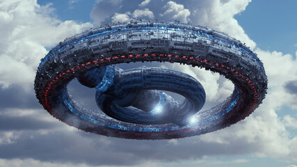 3d render. UFO spaceship concept - obrazy, fototapety, plakaty
