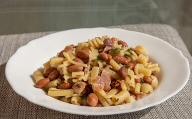 Mixed pasta and borlotti beans dish