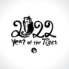 Year of the Tiger 2022. Hand draw doodle logo. Tiger Zodiac symbol. Chinese New Year Greeting Card. Pattern tiger vector illustration.  