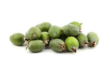 Feijoa acca fruits or pineapple guava isolated on white
