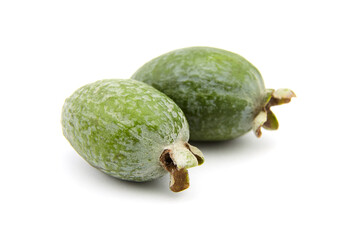 Feijoa acca fruit or pineapple guava isolated on white