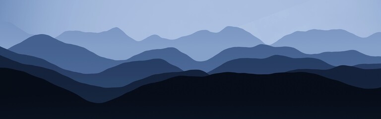 Fototapeta na wymiar beautiful blue peaks nature mountainscape - panoramic image digital drawn texture illustration