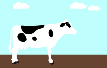 Cow in a field, vector illustration