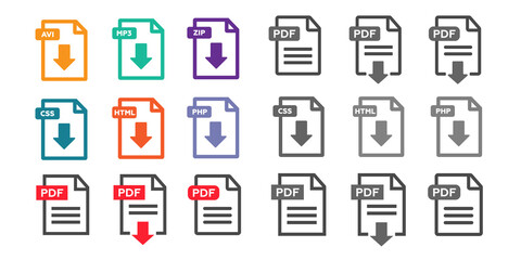 PDF file download icon. Document text, symbol web format information