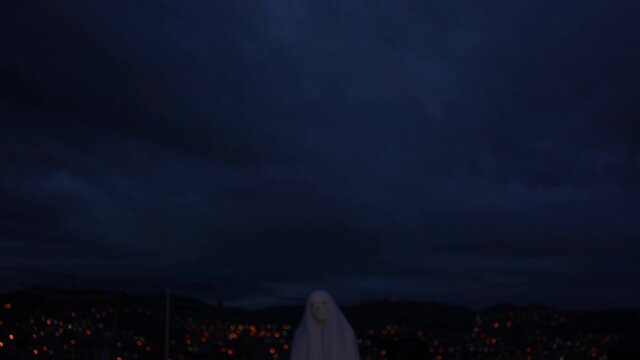 Halloween scary stop motion ghost in the night with cloud storm 