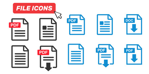 File document Icons. PDF file download icon
