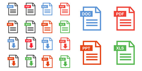 PDF file download icon. Document text, symbol web. Document icon set