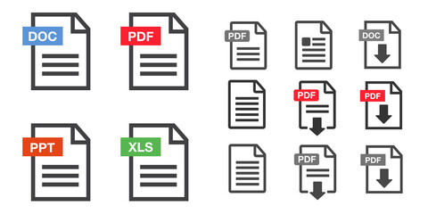 PDF Document icon set. File Icons. PDF file download icon