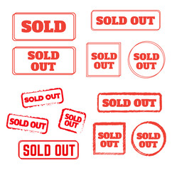 Sold out stamps. Sale banner. Sticker or discount label, promotion poster. badge template