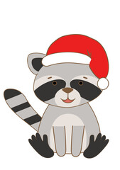 raccoon in red cap isolated on white background