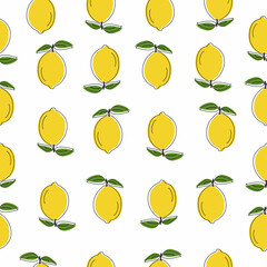 Seamless pattern with lemon on white background. Juicy citrus flat vector illustration