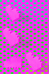 3d render fashion isometry collage wallpaper. Stylish pixel hearts in creative space. Valentine's day, party shop, congratulations, birthday concept