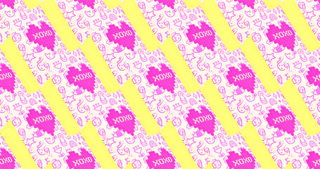 Seamless 3d render pattern. Banner. Minimal design. Creative candy box.  Sweet candy shop, valentines day, birthday party concept. Text XOXO