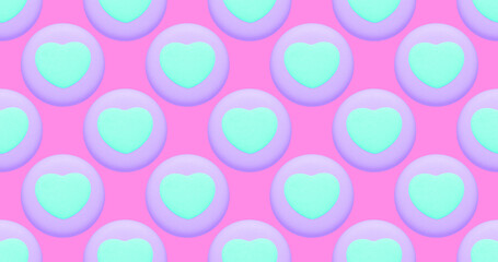 Seamless 3d render pattern. Banner. Minimal design. Biscuit Heart, sweet candy shop, Valentine's Day, birthday party concept