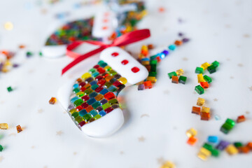 glass toys made of stained glass using fusing technique, christmas decor