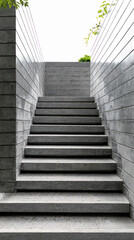 Fototapeta premium Long stair concrete in condo building, Abstract stairs in black and white
