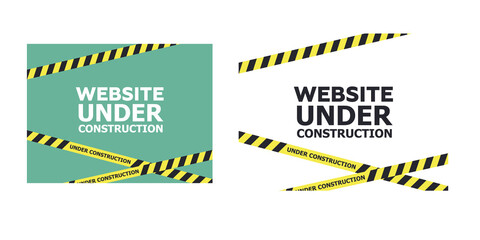 Website under construction page. Warning tape banner