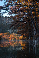 Landscapes of Texas Hill Country in the fall, autumn, season changing, outdoors, river, camping