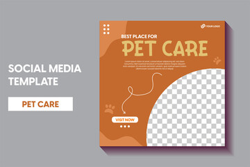 modern pet shop post template, Pet care social media post Template or web banner template. Pet care service promotional banner ads design