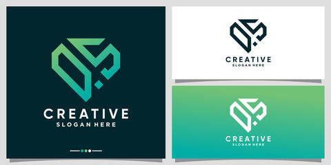 Creative monogram logo design initial letter QS with line art and diamond concept