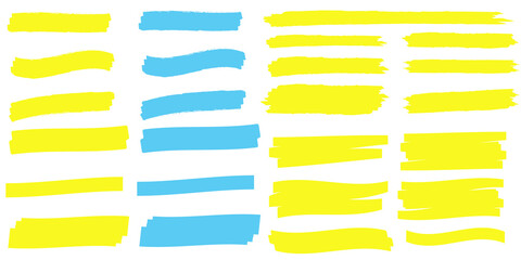 Yellow highlight marker lines. Highlighter strokes and drawing design.