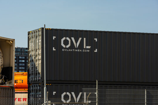 Gothenburg, Sweden - April 18 2021: Logo of OVL O V Lahtinen container leasing.
