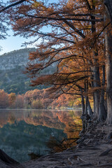 Landscapes of Texas Hill Country in the fall, autumn, season changing, outdoors, river, camping