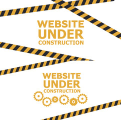 Under construction website page. Under construction tape warning banner vector