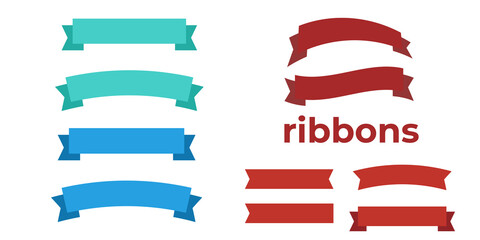 Cartoon banners ribbons. Banner ribbon vector set. Blue ribbons