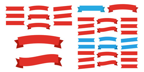 Red glossy ribbon vector banners.Flat vector ribbons