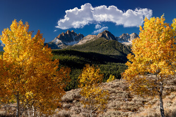 Beautiful autumn colors and Idaho Sawtooth mountains