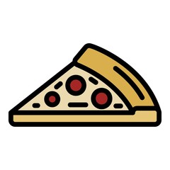 A piece of pizza with sausage icon. Outline a piece of pizza with sausage vector icon color flat isolated