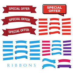 Flat vector ribbons banners flat isolated. Ribbons banners