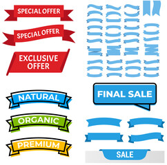 Red glossy ribbon vector banners.Flat vector ribbons