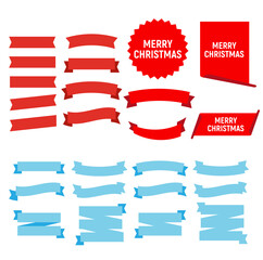 Red glossy ribbon vector banners.Flat vector ribbons