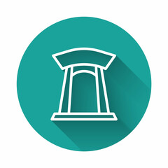 White line Korean traditional gate icon isolated with long shadow background. Green circle button. Vector
