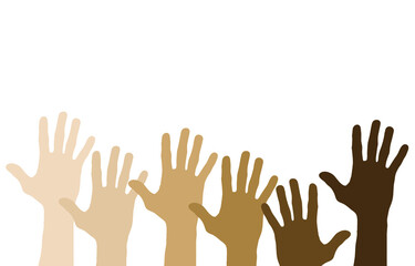 Raised hands in the air with heart shape, volunteer concept vector illustration