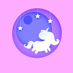 Cut-out cute unicorn silhouette with stars