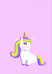 Cute cartoon unicorn on pink background.  