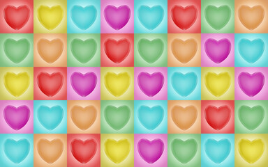 Mixed colorful heart on colorful gradient square (3D Rendering)