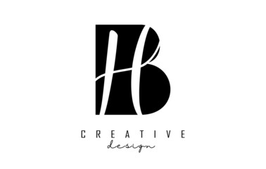 Letters BH b h Logo with a minimalist design. Letters B and H with geometric and handwritten typography.