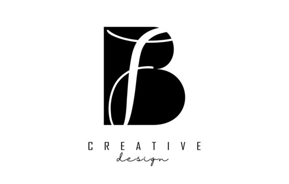 Letters BF b f Logo with a minimalist design. Letters B and F with geometric and handwritten typography.