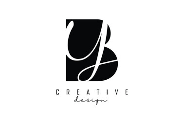 Letters BY b y Logo with a minimalist design. Letters B and Y with geometric and handwritten typography. - obrazy, fototapety, plakaty