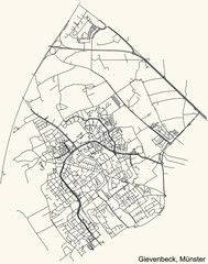 Detailed navigation urban street roads map on vintage beige background of the quarter Gievenbeck district of the German capital city of Münster-Muenster, Germany