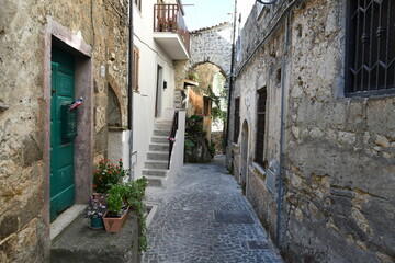 Fototapeta na wymiar An alley of Villa Santo Stefano, a medieval town of Lazio region, Italy.