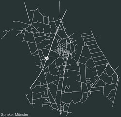 Detailed negative navigation urban street roads map on dark gray background of the quarter Sprakel district of the German capital city of Münster-Muenster, Germany